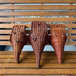 Vintage Handwoven Brown Wicker rattan wall plant flower Baskets cornucopia